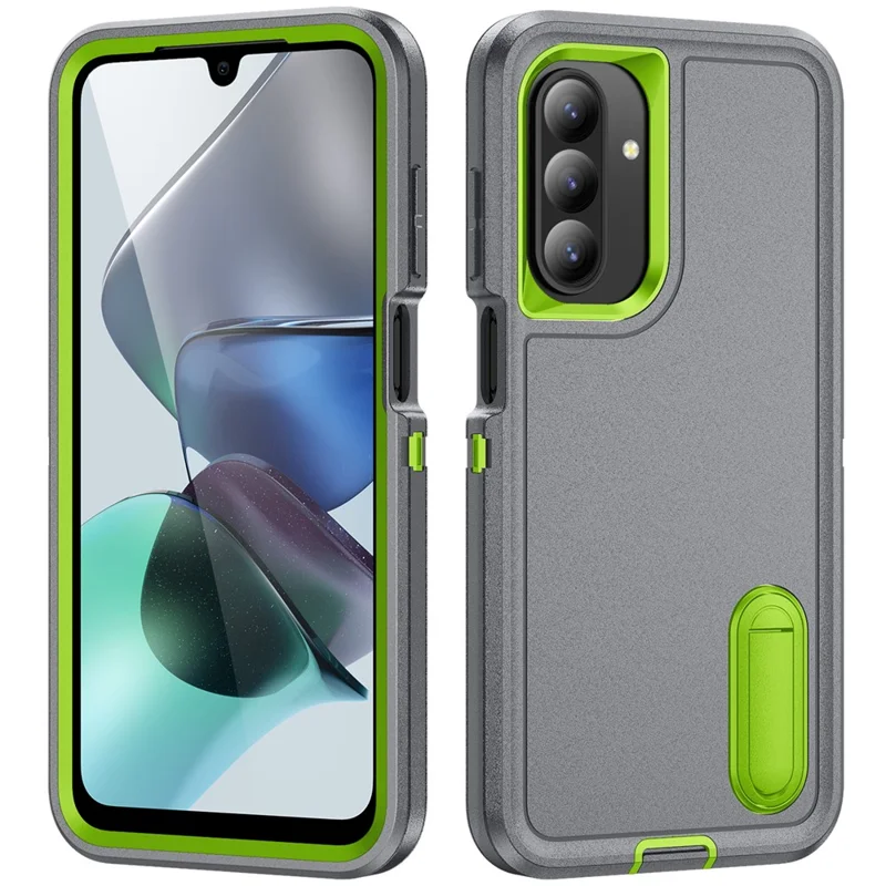 For Samsung Galaxy A26 5G Case Kickstand Phone Cover PC + Silicone + EVA 3-in-1 Design - Grey + Green