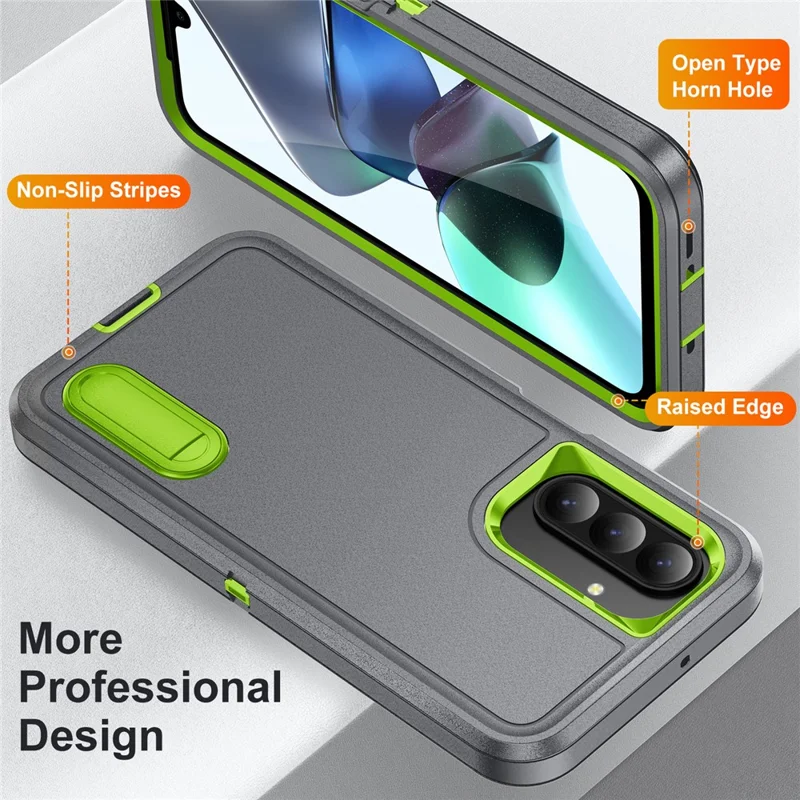 For Samsung Galaxy A26 5G Case Kickstand Phone Cover PC + Silicone + EVA 3-in-1 Design - Grey + Green