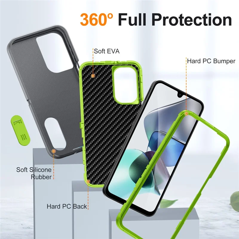 For Samsung Galaxy A26 5G Case Kickstand Phone Cover PC + Silicone + EVA 3-in-1 Design - Grey + Green