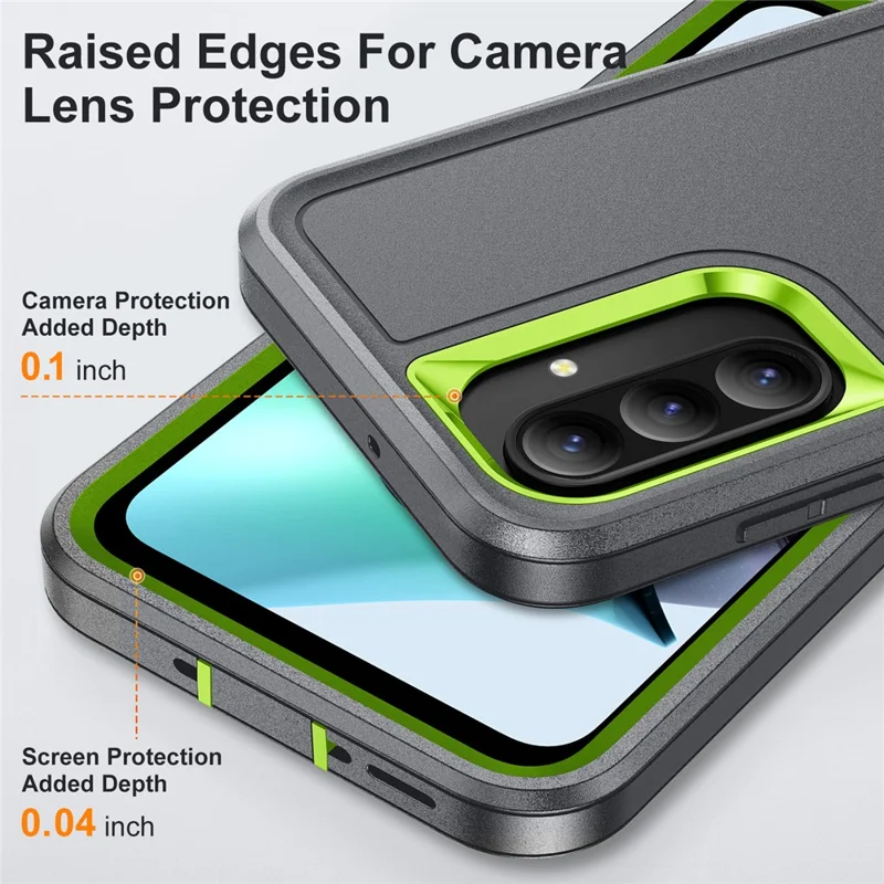 For Samsung Galaxy A26 5G Case Kickstand Phone Cover PC + Silicone + EVA 3-in-1 Design - Grey + Green
