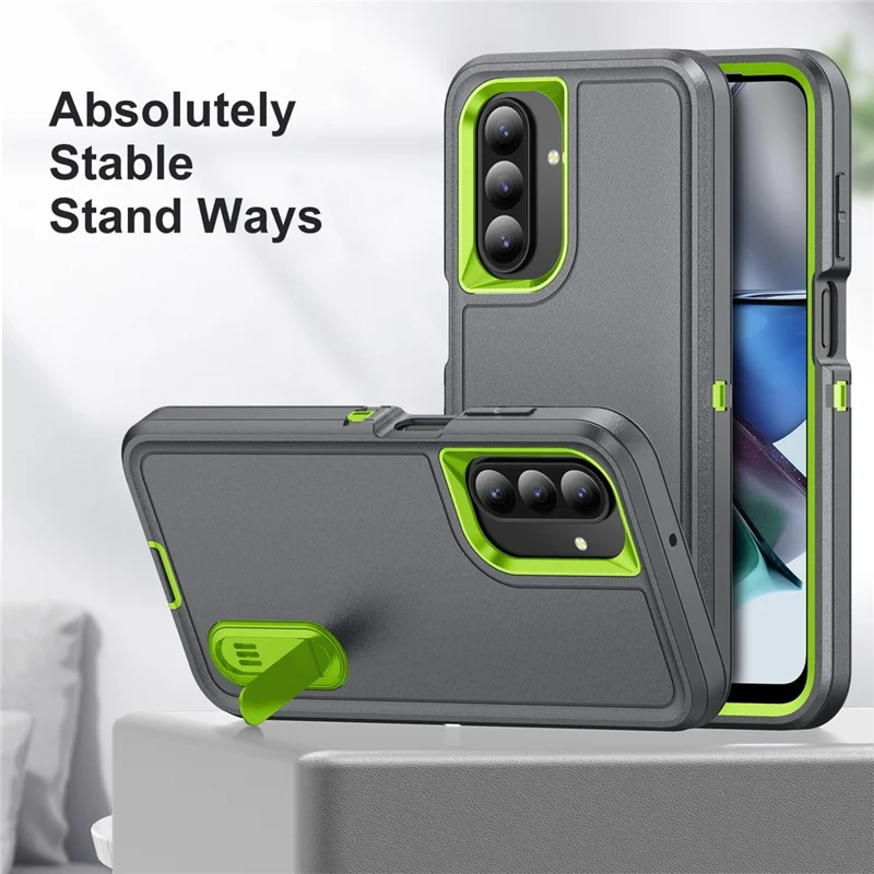 For Samsung Galaxy A26 5G Case Kickstand Phone Cover PC + Silicone + EVA 3-in-1 Design - Grey + Green