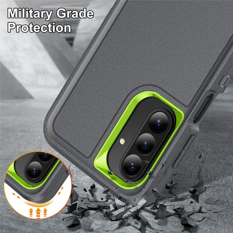 For Samsung Galaxy A26 5G Case Kickstand Phone Cover PC + Silicone + EVA 3-in-1 Design - Grey + Green