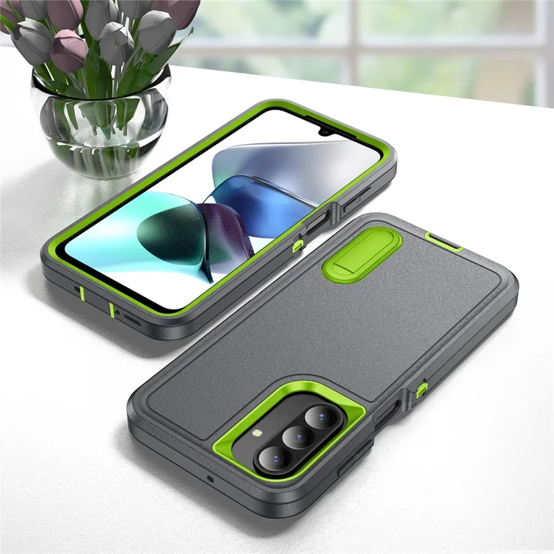 For Samsung Galaxy A26 5G Case Kickstand Phone Cover PC + Silicone + EVA 3-in-1 Design - Grey + Green