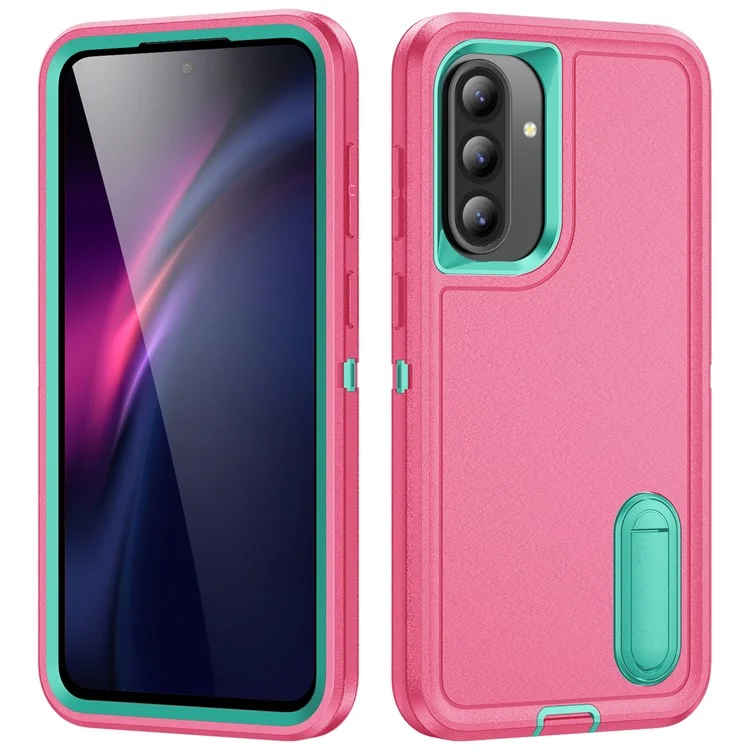 Capa para Samsung Galaxy A36 5G com Suporte, Capa de Telefone PC + Silicone + EVA Design 3 em 1 - Rosa + Azul Claro