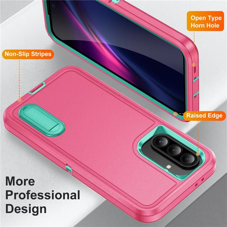 Capa para Samsung Galaxy A36 5G com Suporte, Capa de Telefone PC + Silicone + EVA Design 3 em 1 - Rosa + Azul Claro