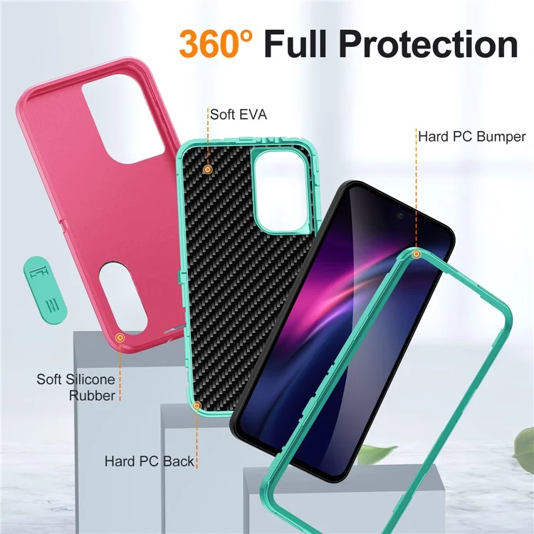 Capa para Samsung Galaxy A36 5G com Suporte, Capa de Telefone PC + Silicone + EVA Design 3 em 1 - Rosa + Azul Claro