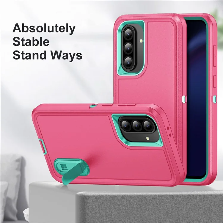 Capa para Samsung Galaxy A36 5G com Suporte, Capa de Telefone PC + Silicone + EVA Design 3 em 1 - Rosa + Azul Claro
