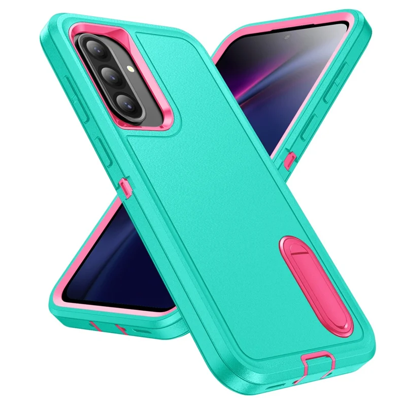 For Samsung Galaxy A56 5G Case Kickstand Phone Cover PC + Silicone + EVA 3-in-1 Design - Light Cyan + Rose
