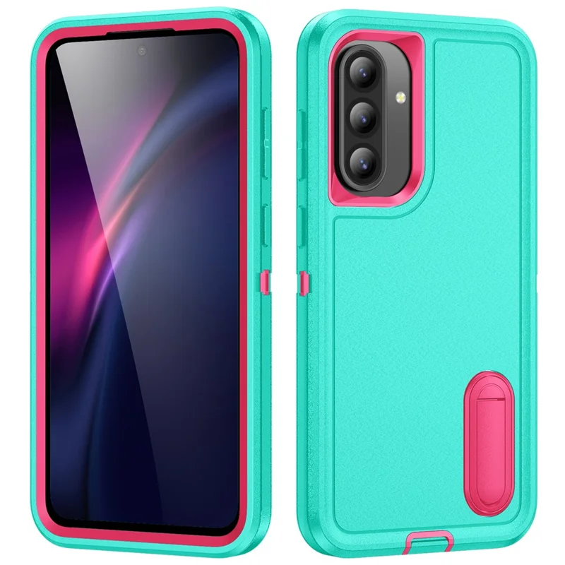For Samsung Galaxy A56 5G Case Kickstand Phone Cover PC + Silicone + EVA 3-in-1 Design - Light Cyan + Rose