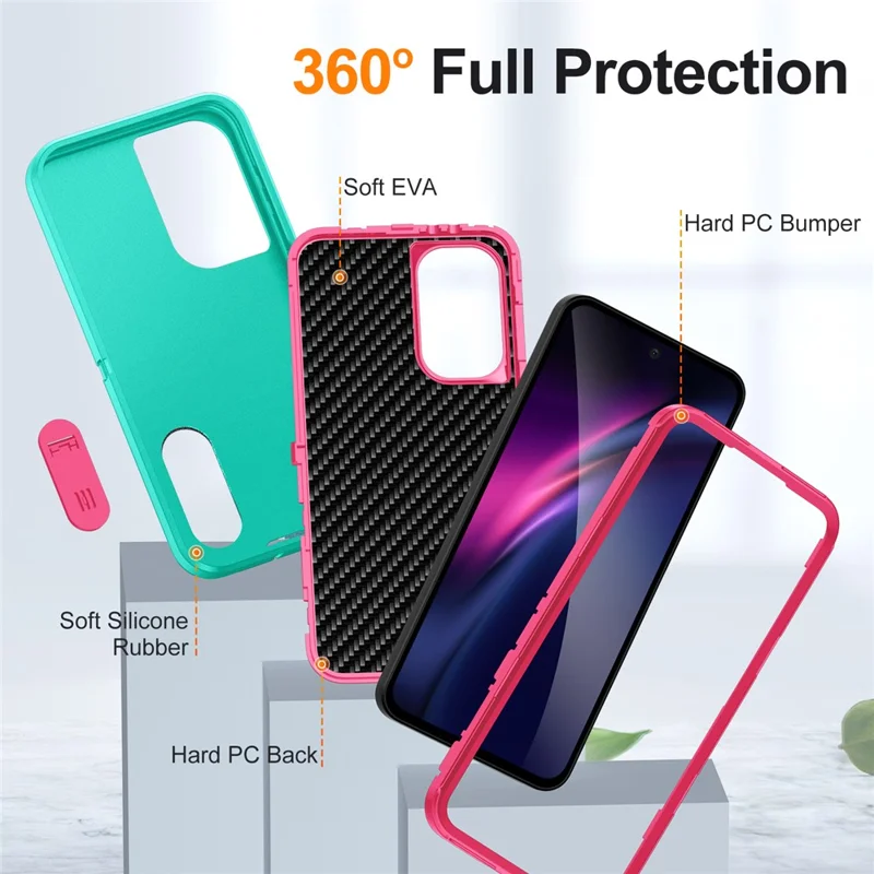 For Samsung Galaxy A56 5G Case Kickstand Phone Cover PC + Silicone + EVA 3-in-1 Design - Light Cyan + Rose