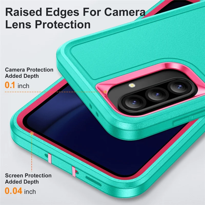For Samsung Galaxy A56 5G Case Kickstand Phone Cover PC + Silicone + EVA 3-in-1 Design - Light Cyan + Rose