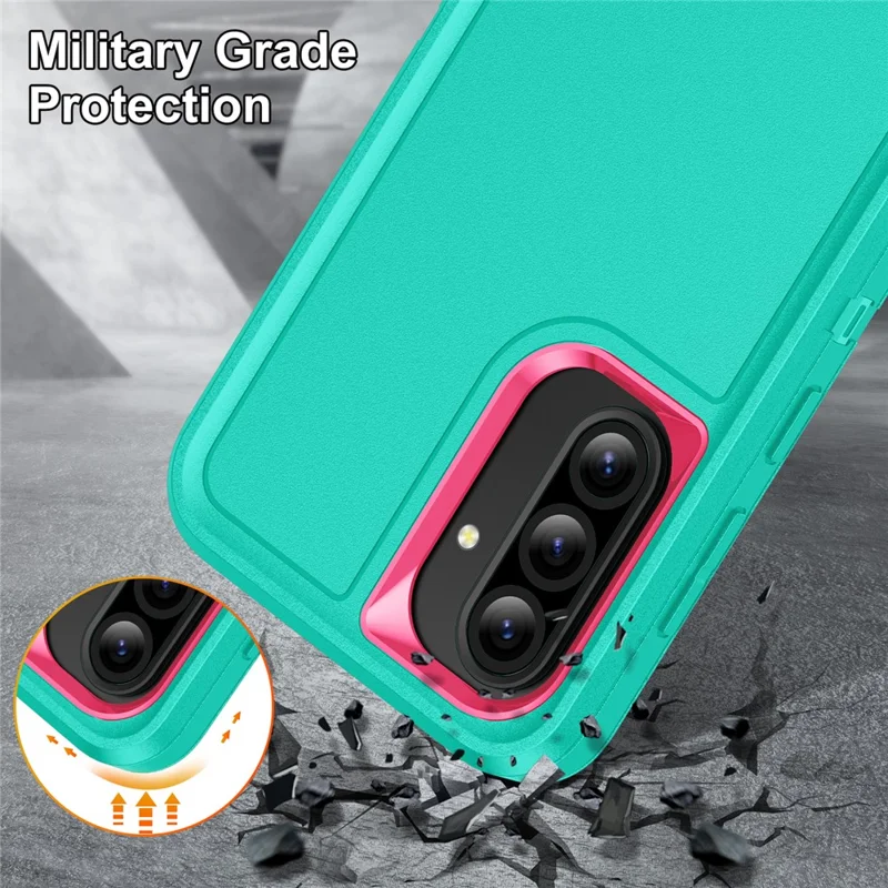 For Samsung Galaxy A56 5G Case Kickstand Phone Cover PC + Silicone + EVA 3-in-1 Design - Light Cyan + Rose