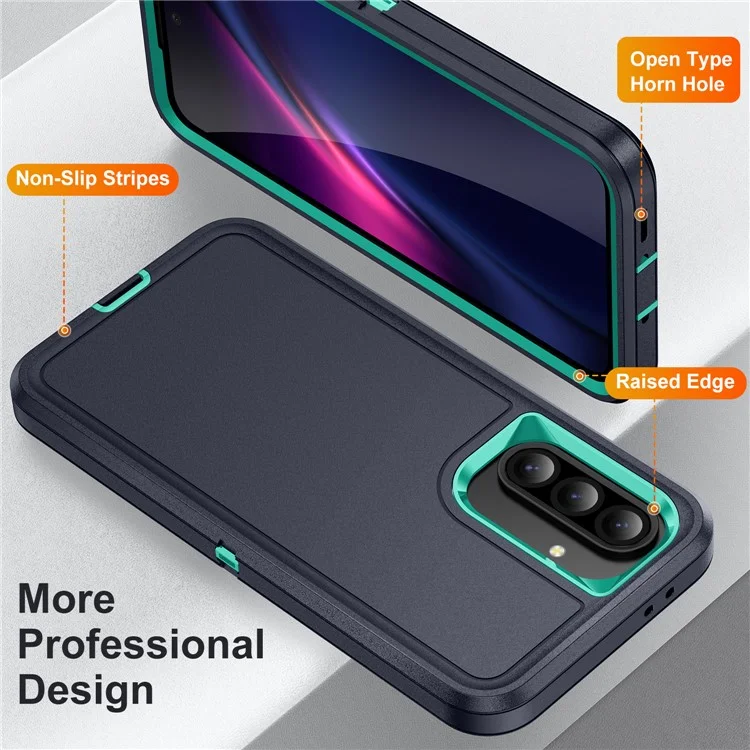 For Samsung Galaxy A56 5G Case PC + Silicone + EVA 3 in 1 Shockproof Phone Cover - Dark Blue + Light Cyan