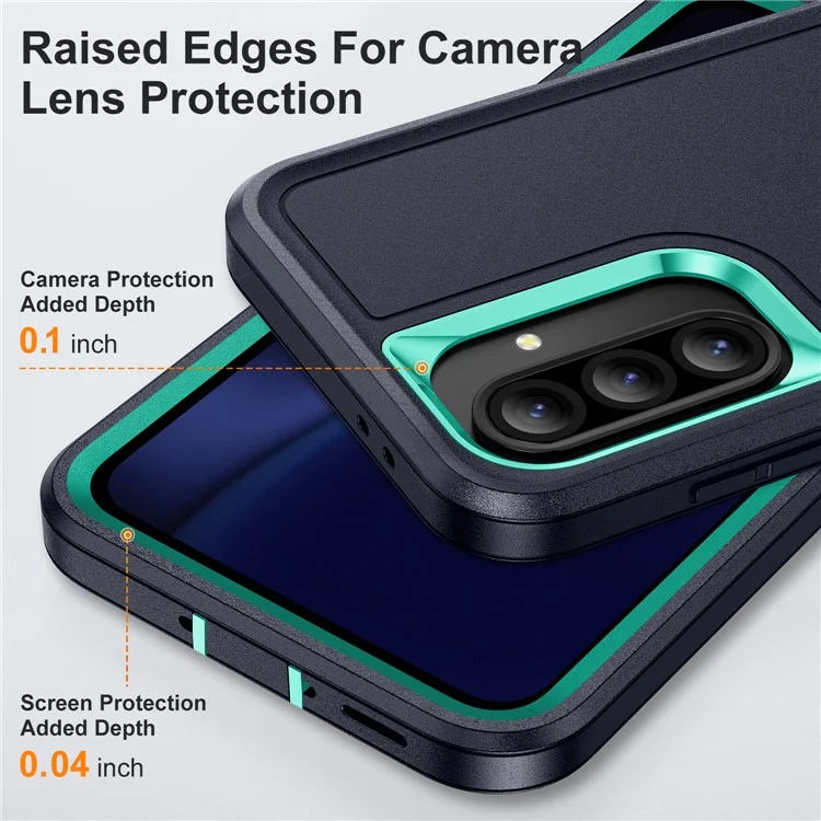 For Samsung Galaxy A56 5G Case PC + Silicone + EVA 3 in 1 Shockproof Phone Cover - Dark Blue + Light Cyan