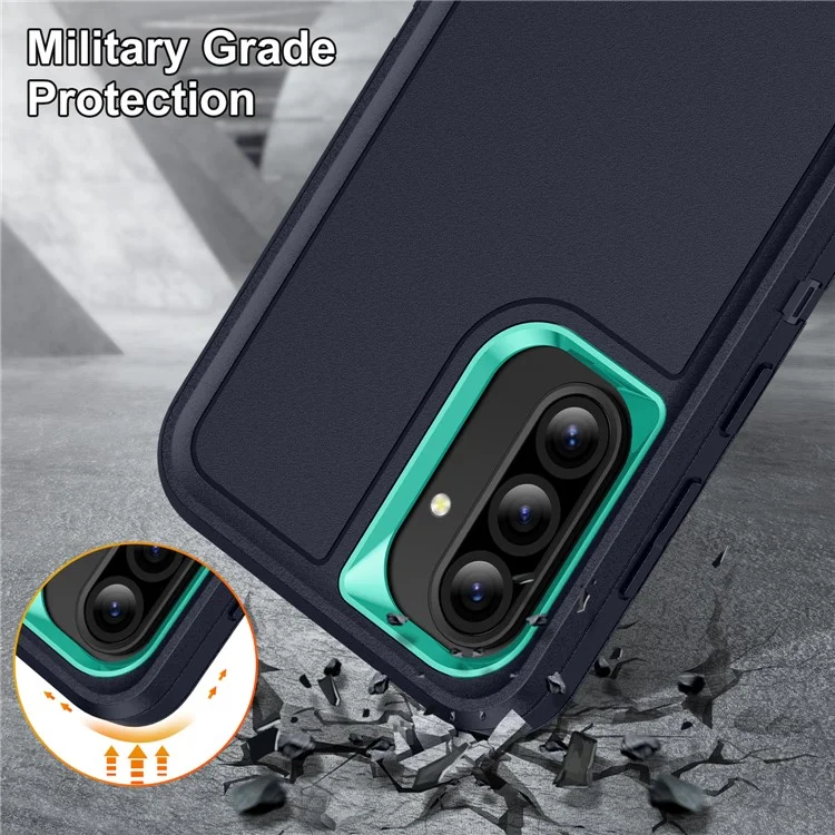 For Samsung Galaxy A56 5G Case PC + Silicone + EVA 3 in 1 Shockproof Phone Cover - Dark Blue + Light Cyan