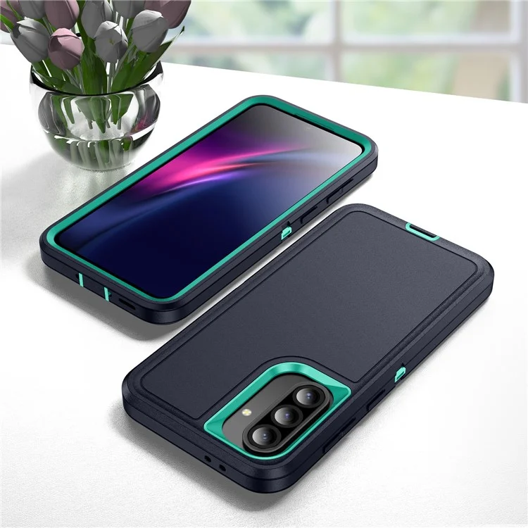 For Samsung Galaxy A56 5G Case PC + Silicone + EVA 3 in 1 Shockproof Phone Cover - Dark Blue + Light Cyan