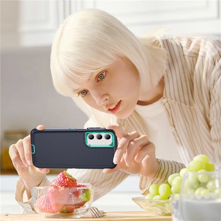 For Samsung Galaxy A56 5G Case PC + Silicone + EVA 3 in 1 Shockproof Phone Cover - Dark Blue + Light Cyan