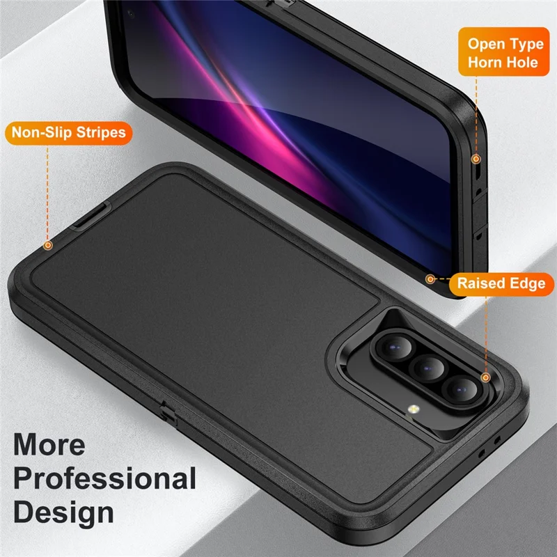 Capa para Samsung Galaxy A36 5G PC + Silicone + EVA 3 em 1 Capa Antichoque para Celular - Preto + Preto