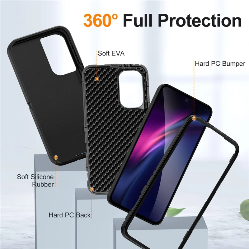 Capa para Samsung Galaxy A36 5G PC + Silicone + EVA 3 em 1 Capa Antichoque para Celular - Preto + Preto