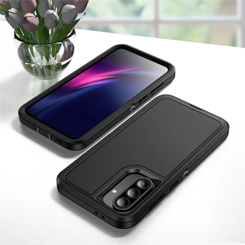 Capa para Samsung Galaxy A36 5G PC + Silicone + EVA 3 em 1 Capa Antichoque para Celular - Preto + Preto