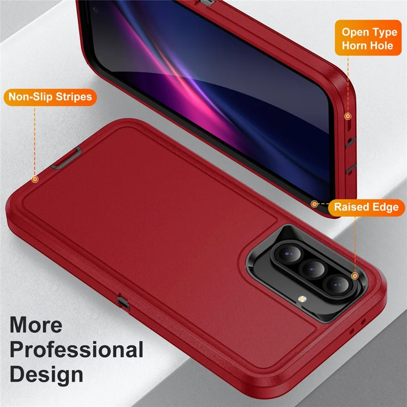 For Samsung Galaxy A36 5G Case PC + Silicone + EVA 3 in 1 Shockproof Phone Cover - Red + Black