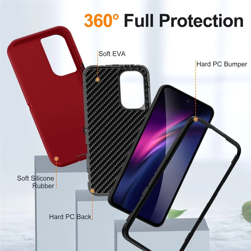 For Samsung Galaxy A36 5G Case PC + Silicone + EVA 3 in 1 Shockproof Phone Cover - Red + Black