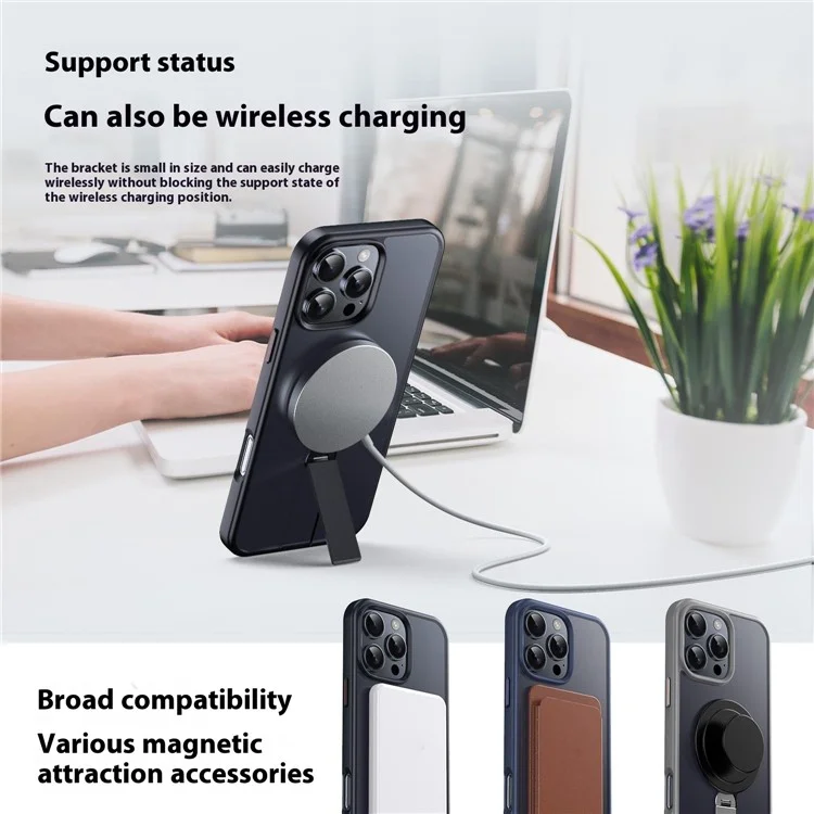 Funda para iPhone 13 Pro Compatible con MagSafe con Soporte Giratorio Recto TPU + PC Carcasa de Teléfono Mate - Negro