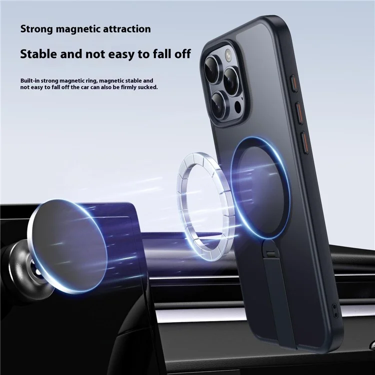 Funda para iPhone 13 Pro Compatible con MagSafe con Soporte Giratorio Recto TPU + PC Carcasa de Teléfono Mate - Negro