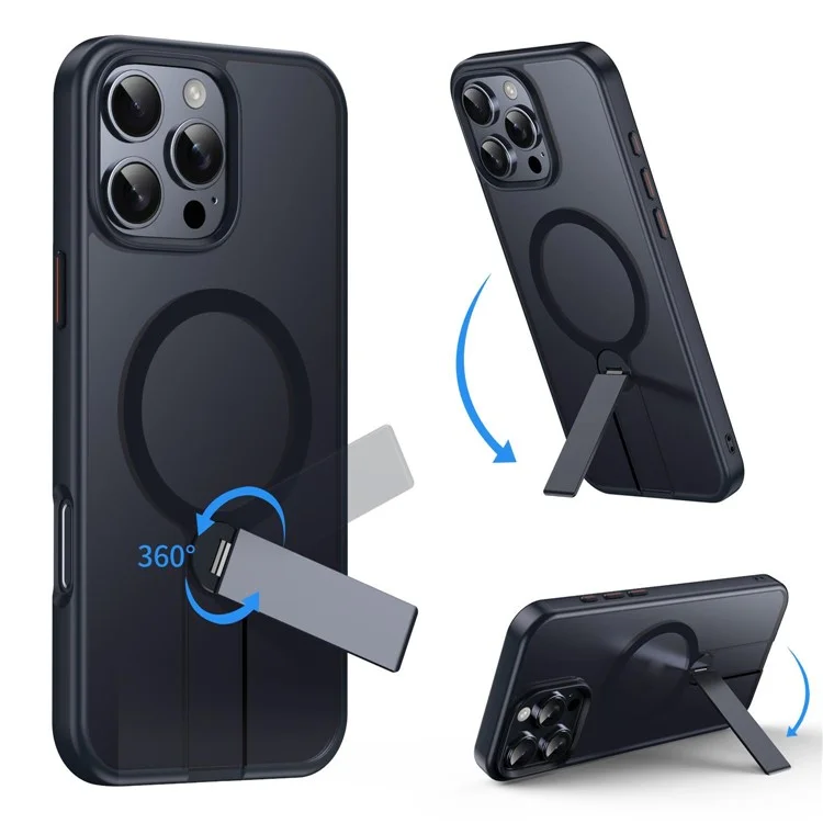 Funda para iPhone 13 Pro Compatible con MagSafe con Soporte Giratorio Recto TPU + PC Carcasa de Teléfono Mate - Negro