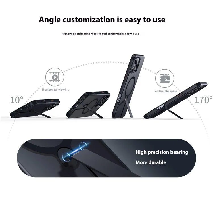 Funda para iPhone 13 Pro Compatible con MagSafe con Soporte Giratorio Recto TPU + PC Carcasa de Teléfono Mate - Negro