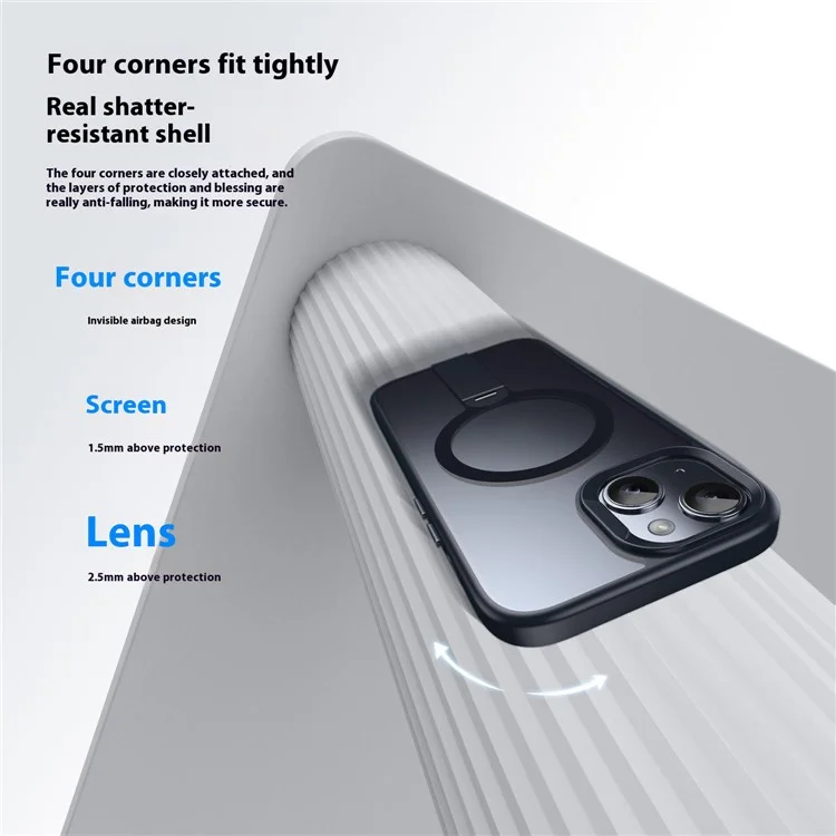 For iPhone 14 Case Compatible with MagSafe Rotating Straight Kickstand TPU + PC Matte Phone Cover - Black