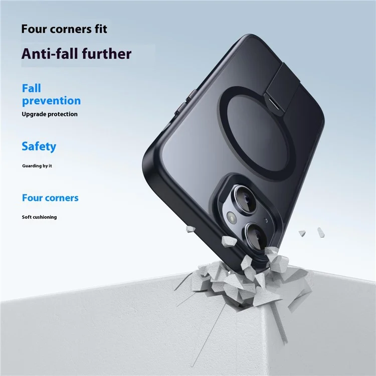 For iPhone 14 Case Compatible with MagSafe Rotating Straight Kickstand TPU + PC Matte Phone Cover - Black