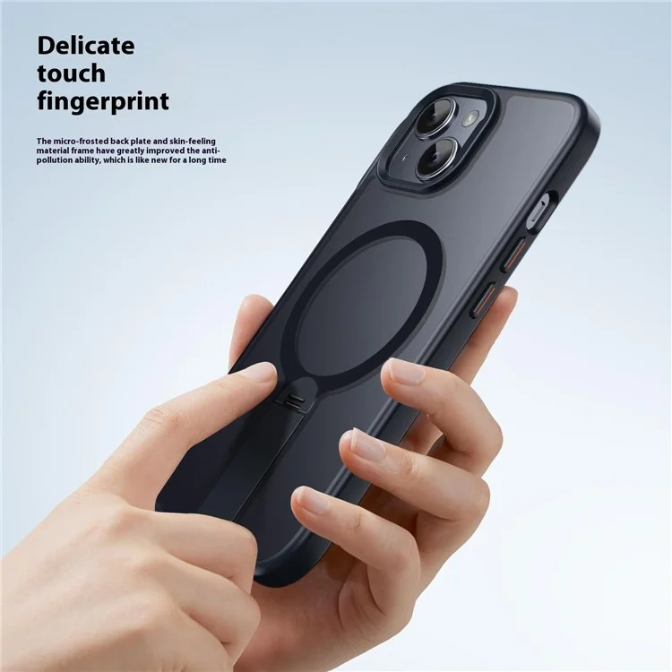 For iPhone 14 Case Compatible with MagSafe Rotating Straight Kickstand TPU + PC Matte Phone Cover - Black