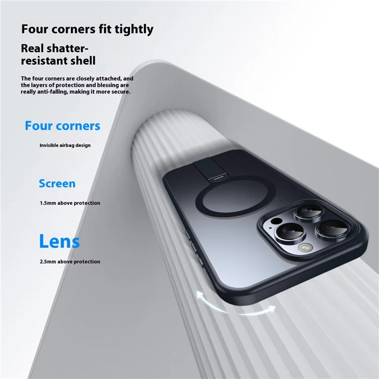 Étui pour iPhone 14 Pro Compatible avec MagSafe Support Rotatif Béquille TPU + PC Coque de Téléphone Mat - Noir