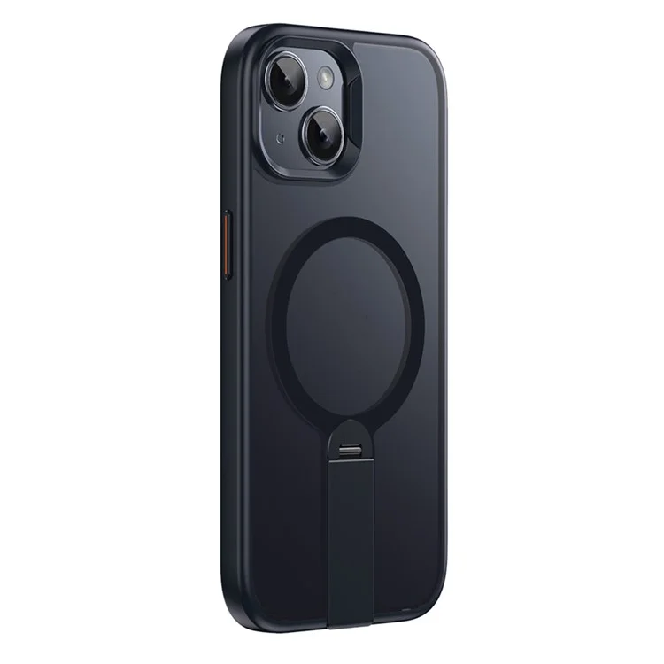iPhone 15 Hülle kompatibel mit MagSafe, drehbarer gerader Ständer, TPU + PC matte Handyhülle - Schwarz