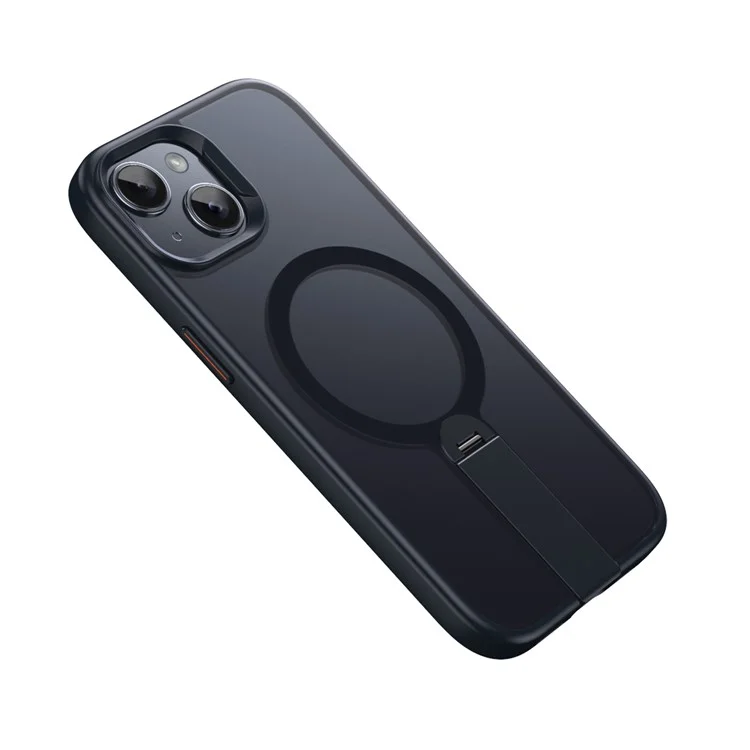 iPhone 15 Hülle kompatibel mit MagSafe, drehbarer gerader Ständer, TPU + PC matte Handyhülle - Schwarz