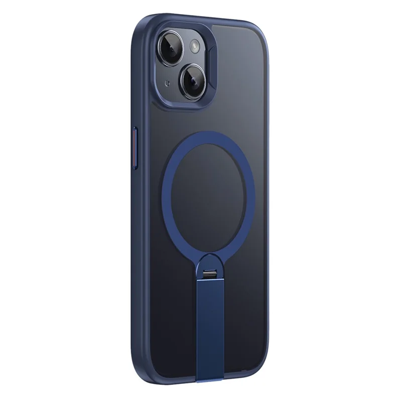 For iPhone 15 Case Compatible with MagSafe Rotating Straight Kickstand TPU + PC Matte Phone Cover - Dark Blue
