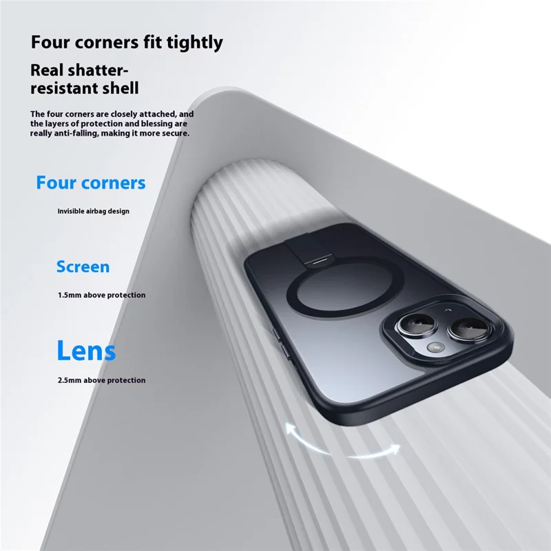 For iPhone 15 Case Compatible with MagSafe Rotating Straight Kickstand TPU + PC Matte Phone Cover - Dark Blue