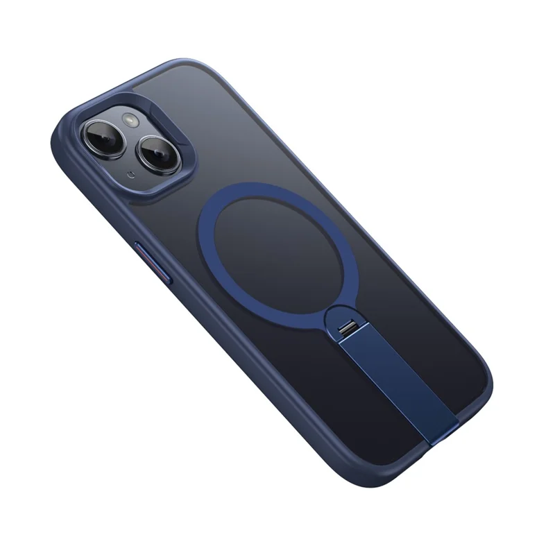 For iPhone 15 Case Compatible with MagSafe Rotating Straight Kickstand TPU + PC Matte Phone Cover - Dark Blue