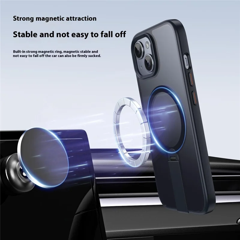 For iPhone 15 Case Compatible with MagSafe Rotating Straight Kickstand TPU + PC Matte Phone Cover - Dark Blue