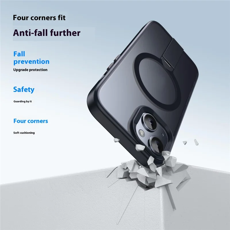For iPhone 15 Case Compatible with MagSafe Rotating Straight Kickstand TPU + PC Matte Phone Cover - Dark Blue