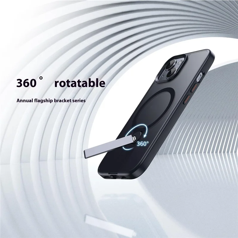 For iPhone 15 Case Compatible with MagSafe Rotating Straight Kickstand TPU + PC Matte Phone Cover - Dark Blue