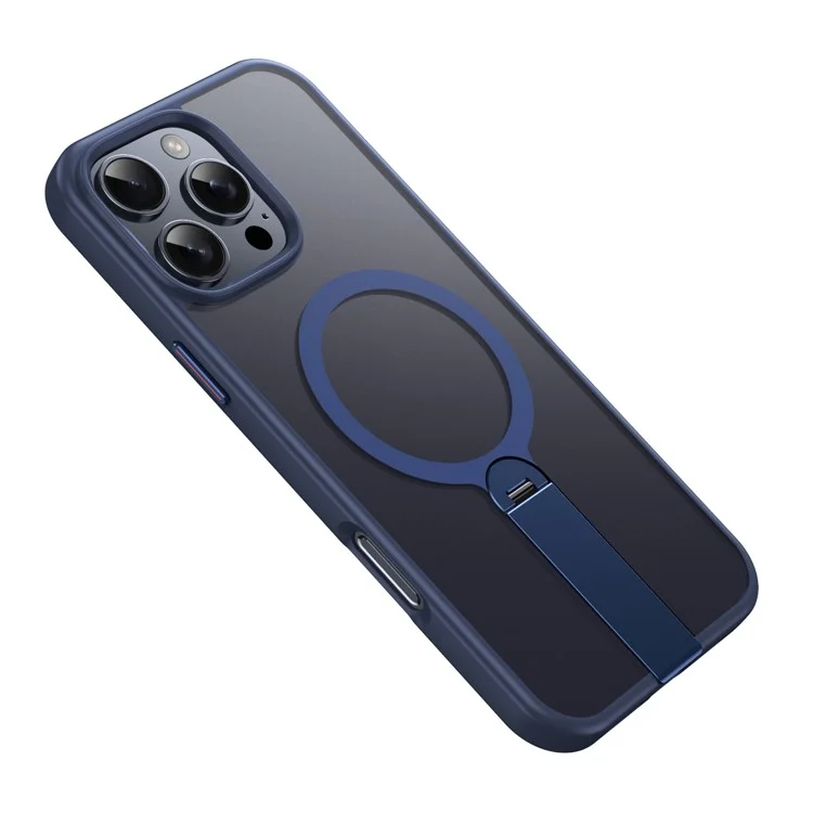 Étui pour iPhone 15 Pro Compatible avec MagSafe, Support Rotatif Intégré, Coque de Téléphone en TPU + PC Mat - Bleu Foncé
