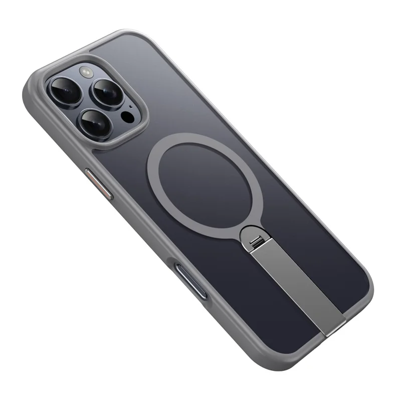 For iPhone 15 Pro Max Case Compatible with MagSafe Rotating Straight Kickstand TPU + PC Matte Phone Cover - Grey