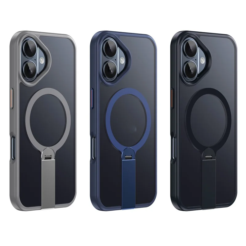 For iPhone 16 Case Compatible with MagSafe Rotating Straight Kickstand TPU + PC Matte Phone Cover - Black