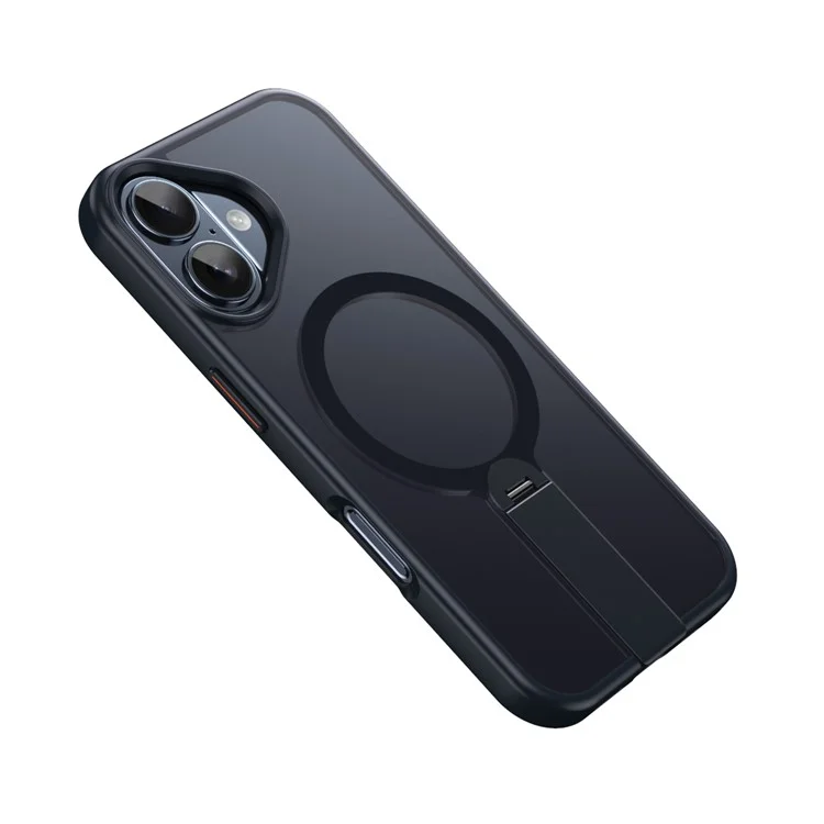 For iPhone 16 Plus Case Compatible with MagSafe Rotating Straight Kickstand TPU + PC Matte Phone Cover - Black
