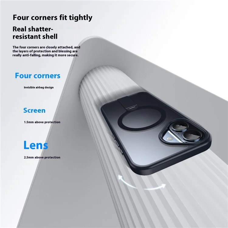 For iPhone 16 Plus Case Compatible with MagSafe Rotating Straight Kickstand TPU + PC Matte Phone Cover - Black