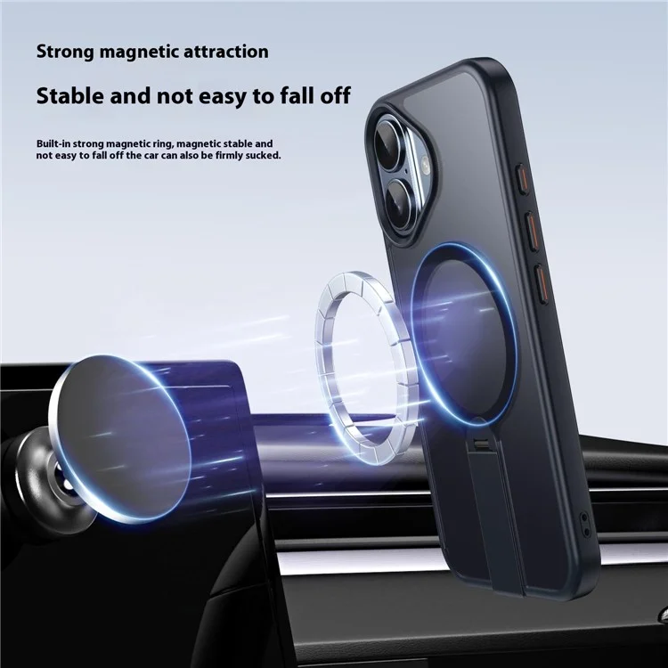 For iPhone 16 Plus Case Compatible with MagSafe Rotating Straight Kickstand TPU + PC Matte Phone Cover - Black