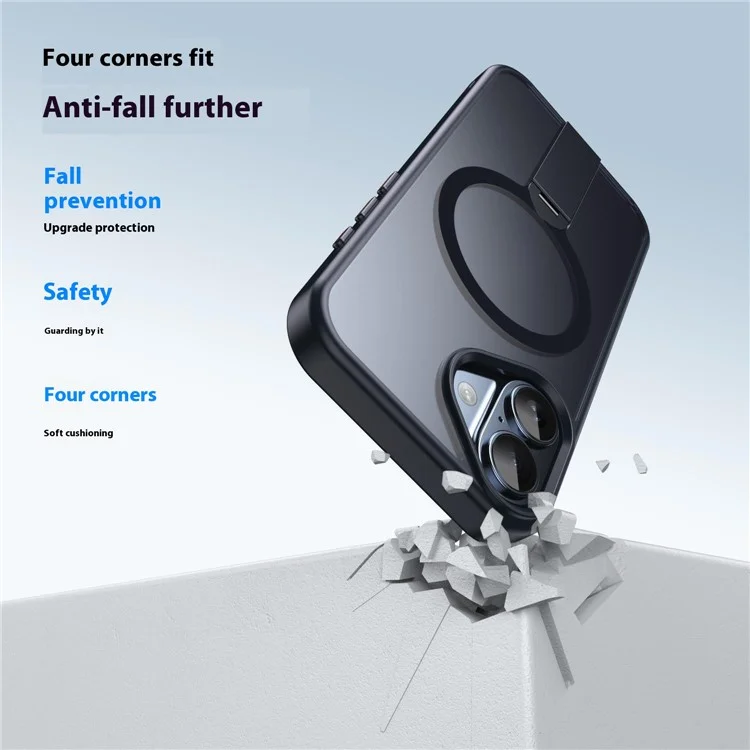 For iPhone 16 Plus Case Compatible with MagSafe Rotating Straight Kickstand TPU + PC Matte Phone Cover - Black