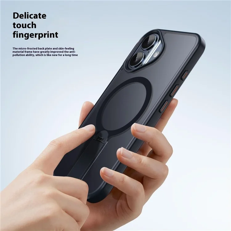 For iPhone 16 Plus Case Compatible with MagSafe Rotating Straight Kickstand TPU + PC Matte Phone Cover - Black